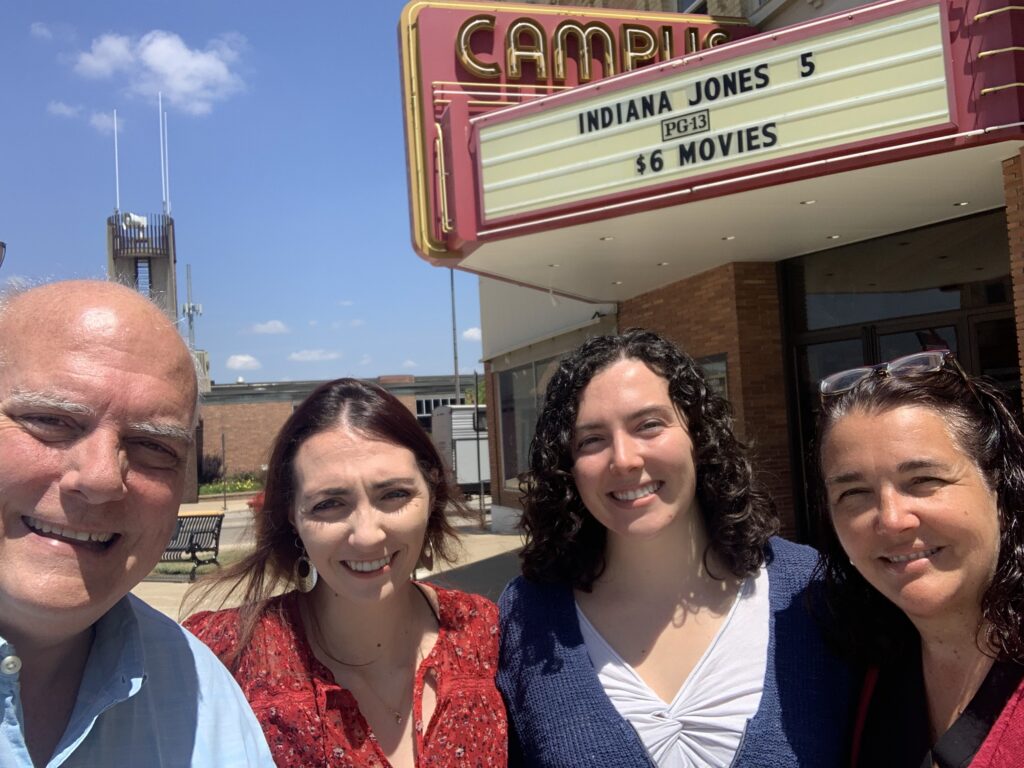 President Folse, her husband, Dick, and their daughters stand outside Ripon's movie theater. Photo Courtesy of Victoria Folse.