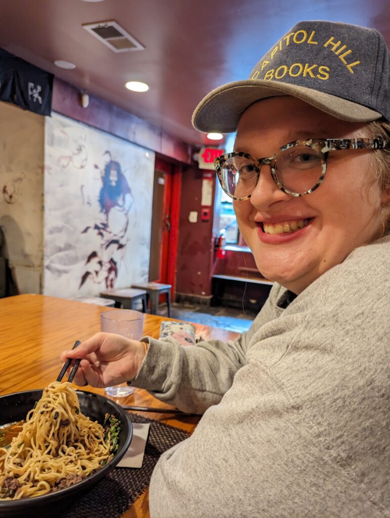 Caitlin eating ramen at a restaurant in Adams Morgan. Photo courtesy of Genevieve Golangco.
