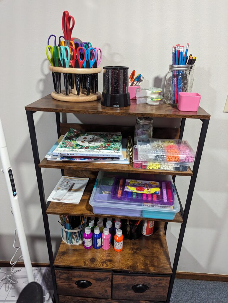 Art supplies available for use in the Tranquility Room. Photo courtesy of Caitlin Marsch.
