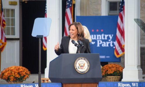 Kamala Harris speaking at Ripon College on Oct. 3rd. Photo Courtesy of Emma Johnson.