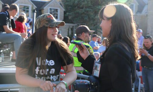 College Days staff member, Emma Johnson, interviews sophomore, Zoe Stephanie. Photo Courtesy of Rickie Bailey.